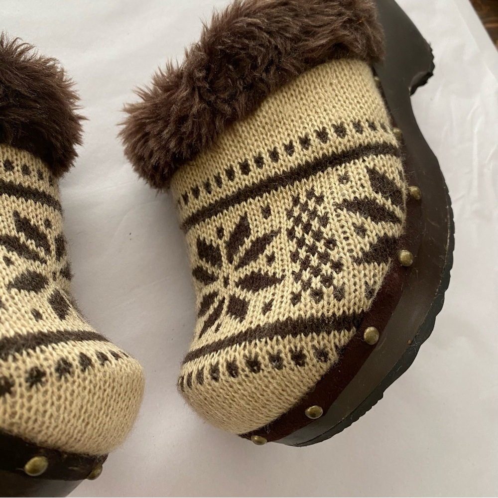 Arizona Jeansโ Co Y2K Vintage Knit Fair Isle Snowflake Faux Fur Wooden Clogs 8.5 - Picture 4 of 13